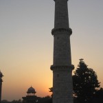 Sun rising behind southwest minaret 